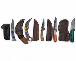 5Pc Hand Made Damascus Steel Knives And Sheaths