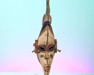 Large African Guro Tribe Mask With A White Face And Bird On Top Of The Head, From The Ivory Coast