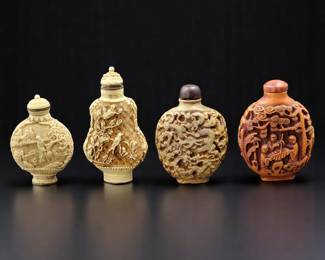 Lot Of Carved Resin Asian Snuff Bottles, 4 Pieces