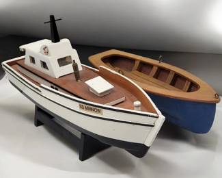 A Fine Vintage Pair Of Wooden Model Boats, Gilligan's Island S.S. Minnow & Xonex Rowboat