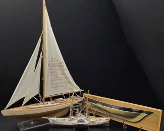 Lot Of Fine Vintage Model Boats & Wall Hanging, 3 Pieces