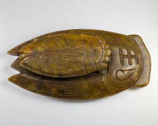 Chinese Han Style Carved Jade Cicada Inkstone
