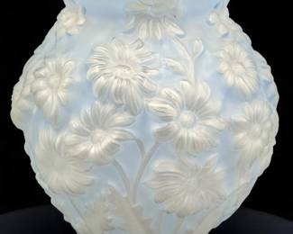 Vintage Phoenix Frosted Blue And White Daisy Glass Vase
