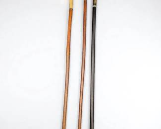 Lot Of 3 Antique Wooden Walking Canes With Unique Handles Made Of Oosik, Antler, And Horn