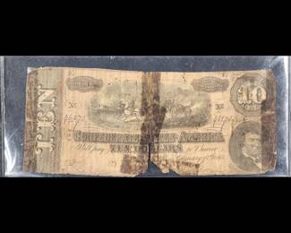 The Confederate States Of America Ten Dollar Bill Circa 1864
