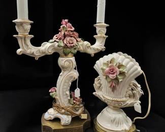 Pair Of Vintage CORDEY American Porcelain Rose Lamps