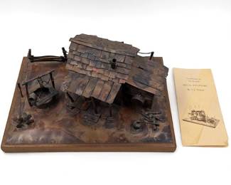 Large Texas Artist T.J. Nichols Copper Sculpture Of A Ranch House