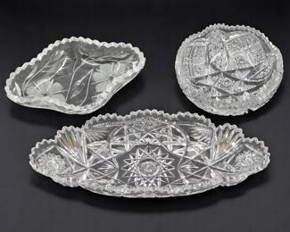 American Brilliant Period ABP Cut Glass Serving Trays, 3 Pieces