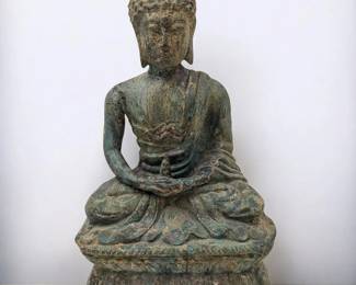 Large Southeast Asian Bronze Seated Buddha With Inscriptions Inside