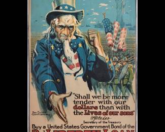 Antique WW1 Uncle Sam 2nd Liberty Loan Lithograph 1917 By Illinois Litho Co. Chicago