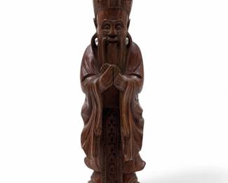 Antique Chinese Carved Boxwood Of A Wise Man, Possibly Confucius