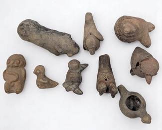 Lot Of 9 Pre-Columbian Pottery / Terra Cotta Animal Effigy Figures