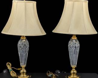 Pair Of Vintage Waterford Crystal Lamps With Shades