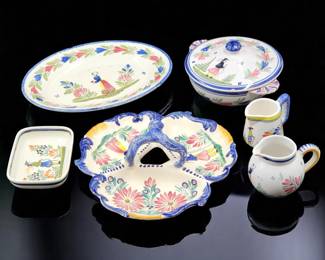 QUIMPER Faience Henriot & HB Hand Painted French Kitchen Serveware Pottery Set, 6 Pieces