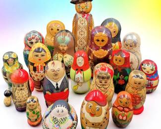 An Assorted Lot Of Hand Painted Russian Nesting Dolls, 20 Pieces