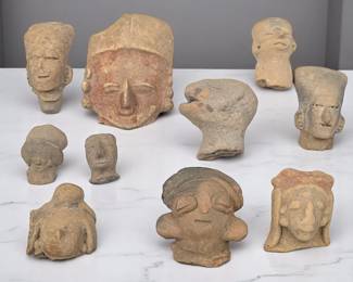 Lot Of 10 Pre-Columbian Pottery / Terra Cotta Heads And Head Fragments