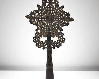 A Large And Old Bronze Ethiopian Cross Scepter