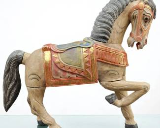 A Vintage Wood Carved Carousel Style Painted Horse