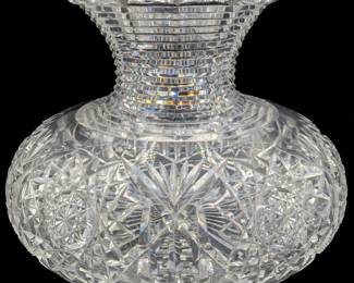 Large Vintage American Brilliant Period Cut Glass Squat Form Flower Vase