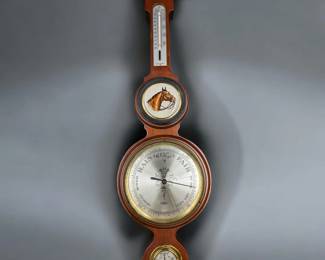 Antique Salem England Mahogany Barometer With Mercury And Hand Painted Porcelain Insert