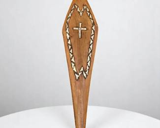 Solomon Islands Cross Motif War Club Inlaid W/ Mother Of Pearl