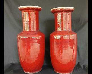 Pair Of Chinese Flambe Oxblood Vases