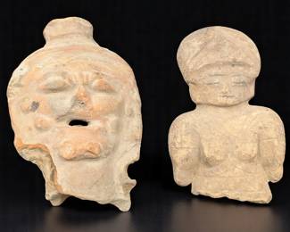 Pair Of Pre-Columbian Hollow Terra Cotta Ritual Effigy Heads