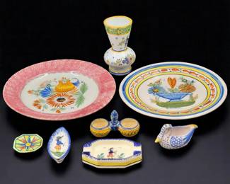 QUIMPER Faience HR & HB Hand Painted French Pottery Set, 8 Pieces