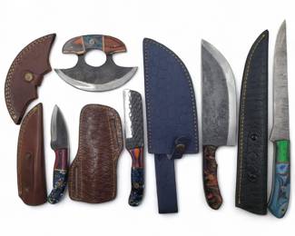 5Pc Hand Made Damascus Steel Knives And Sheaths