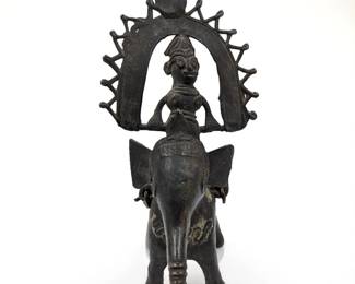 An Antique African Dogon? Brass Figure Of A Man With A Banner Riding An Elephant