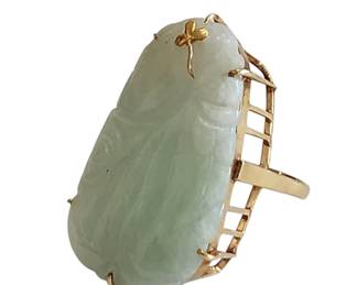 A Very Fine Carved Chinese Jade Pendant Ring Qing Dynasty Mounted On 18K Gold