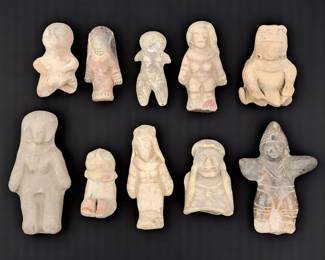 Lot Of 10 Pre-Columbian Miniature Pottery Figural Sculptures