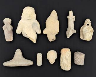 Lot Of 10 Pre-Columbian Miniature Pottery Figural Sculptures
