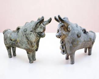 Pair Of Very Early Pucara Bull Figures, NOT PERFECT