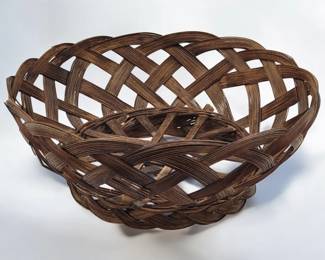 An Antique Japanese Yatsushiro Woven Okame-Zasa Bamboo Bathhouse Basket