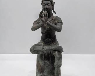 Southeast Asian Bronze "Krishna" With Flute Seated Figure