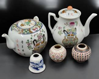 Lot Of Chinese Porcelain Vessels & Famille Rose Teapots W/ Seal Mark, 5 Pieces