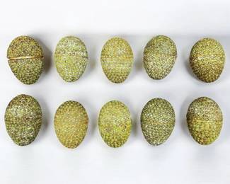 Lot Of 10 Gilt Metal Kathmandu Easter Ornaments Egg Box Trinket Inlaid With Green Stone