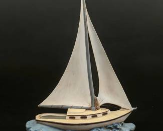 Vintage Free Standing Cast Ceramic Sailboat, Marked And Dated '86