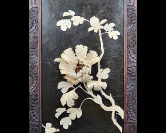 A Japanese Shibayama Lacquered Hardwood Panel