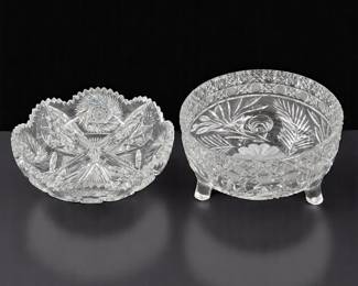 Pair Of American Brilliant Period ABP Cut Glass, Serving Tray & Bowl