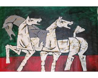 Maqbool Fida Husain Acrylic On Canvas Painting, Untitled With COA