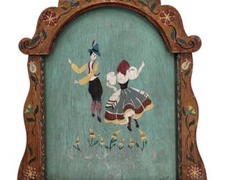 Midcentury Dutch Scandinavian Folk Art Painted Wooden Panel, Artist Signed