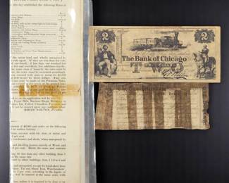 Pair Of Antique 19th C. United States Currency & Property Insurance Document W/ Calligraphy