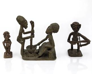 Lot Of 3 African Ashanti Brass Figural Counterweights Used For Weighing Gold