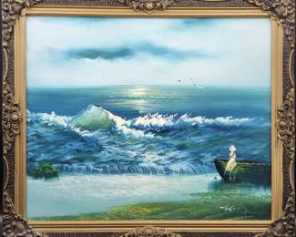 Artist Signed Oil On Canvas Seascape Painting