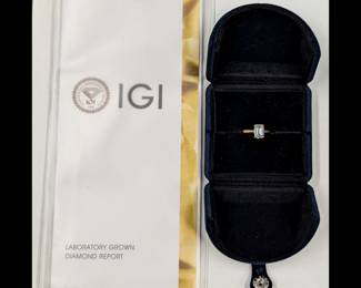 A Very Fine Brand New 18K Gold And 2.03 CT Emerald Cut D VVS2 LAB GROWN Diamond Ring w/ Case/Report