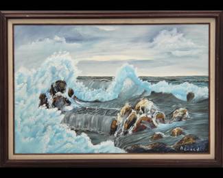A Large Seascape Oil On Canvas Painting Signed "A L Ward"
