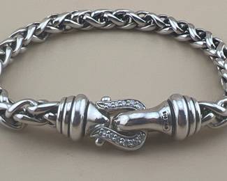 David Yurman thick sterling and diamond clasp bracelet