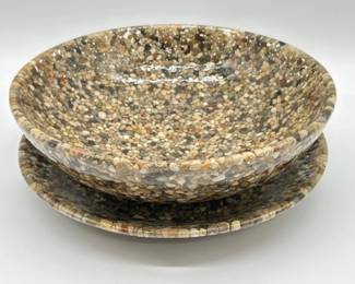 Riccardo Marzi Riverstone resin and pebble bowl and platter